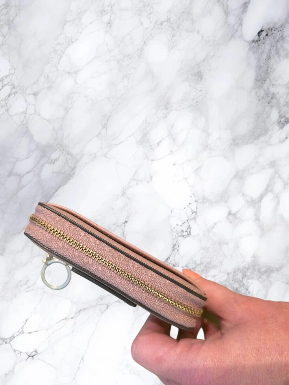Kate Spade Mauve Pink Leather Zip Around Compact Wallet Keyholder LeatherGold